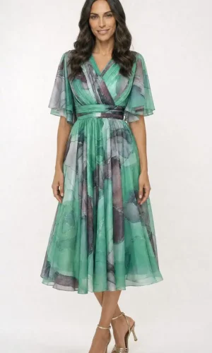 rochie midi verde florală