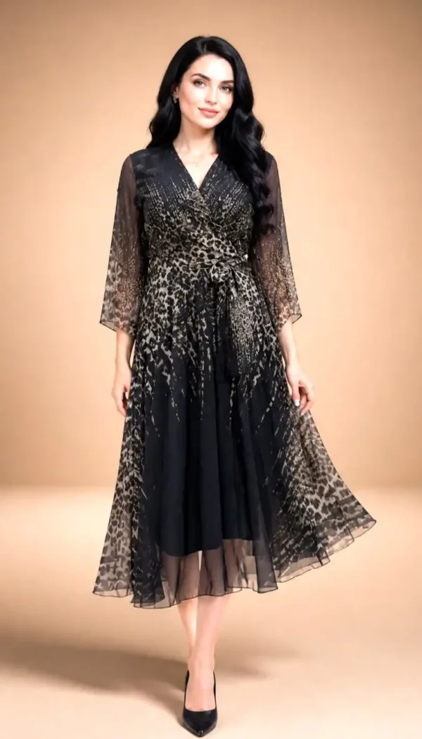 Rochie Neagră cu Imprimeu Animal Print Velina - imagine 2