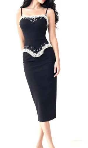 Rochie de ocazie neagră cu perle Bianca