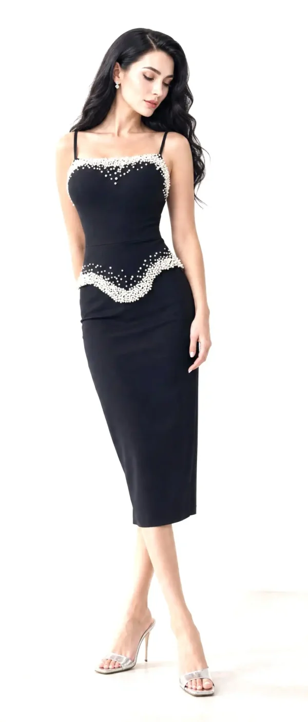 Rochie de ocazie neagră cu perle Bianca