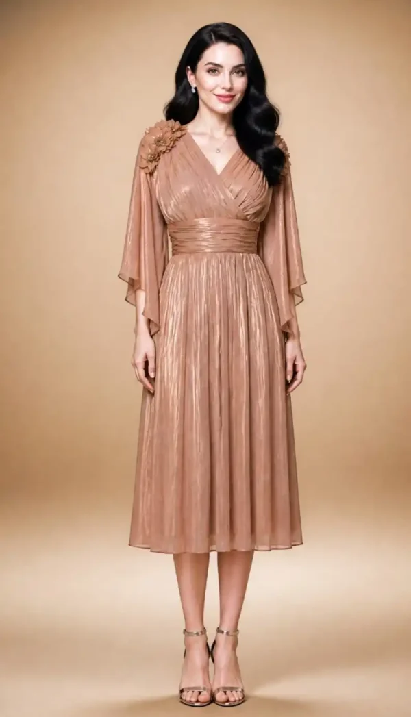 Rochie de seară din mătase cărămiziu pudrat Elira