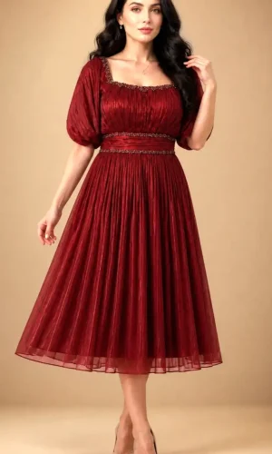 Rochie de Seară Visinie Midi din Mătase Daria