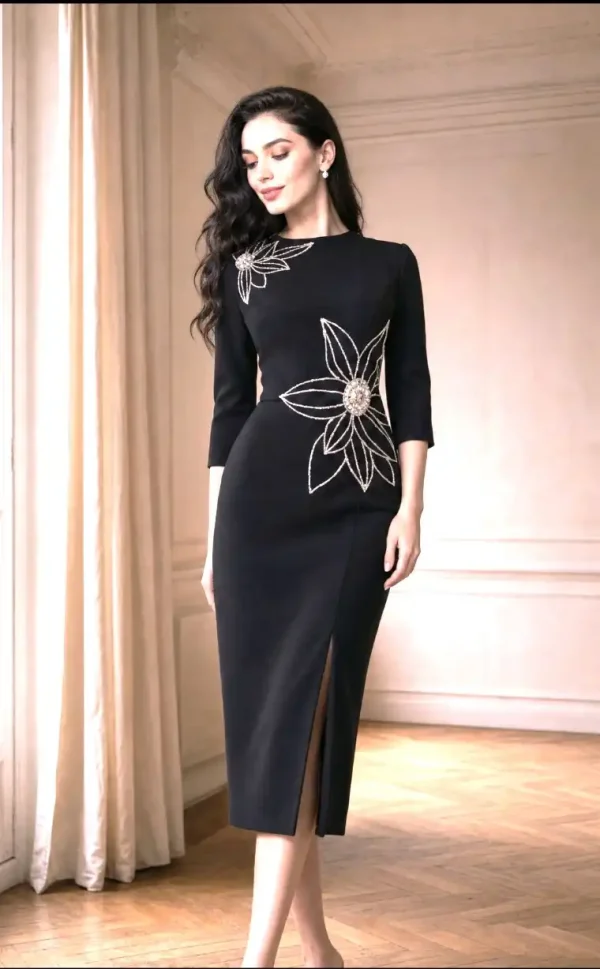 Rochie Elegantă de Seară Neagră cu Mâneci Lungi Luana