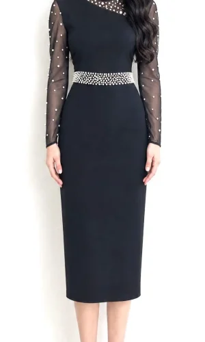 Rochie elegantă neagră cu perle Amely