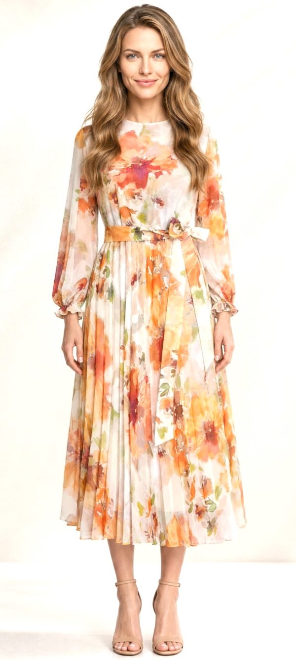 Rochie florală elegantă midi plisată Diana