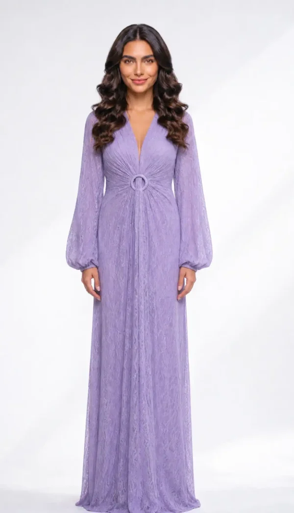 Rochie de seară lungă lila dantelă Selena