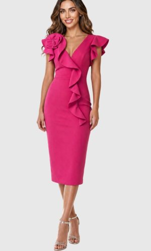 rochie midi fucsia elegantă