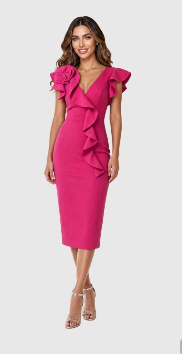 rochie midi fucsia elegantă