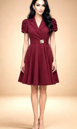 Rochie stil sacou vișinie elegantă Crys cu croială cloș