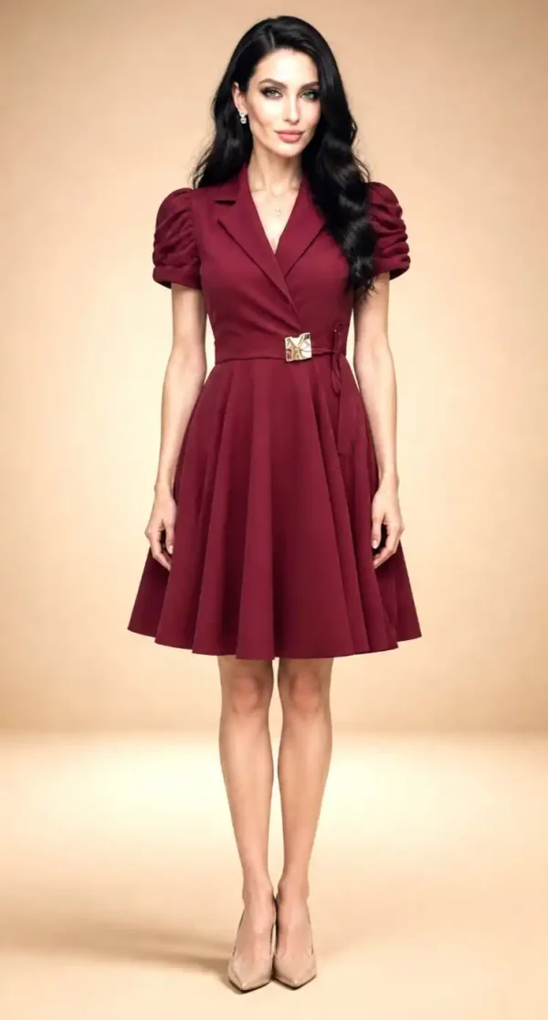 Rochie stil sacou vișinie elegantă Crys cu croială cloș