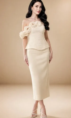 Rochie Pentru Cununie Civilă Crem cu Corset Isabella